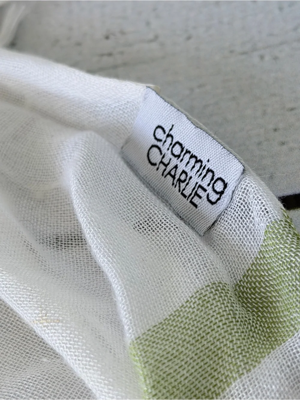 Charming Charlie White and Light Green Scarf